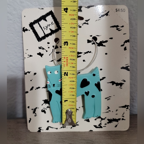 1989 Aryn Rothstein Vintage Keychain Turquoise Blue Spotted Dog In Sync Hallmark - Picture 5 of 6